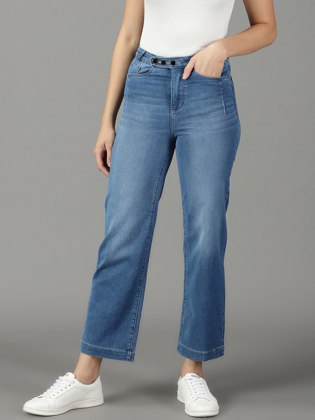 

SHOWOFF Women Straight Fit High-Rise Light Fade Stretchable Jeans, Blue