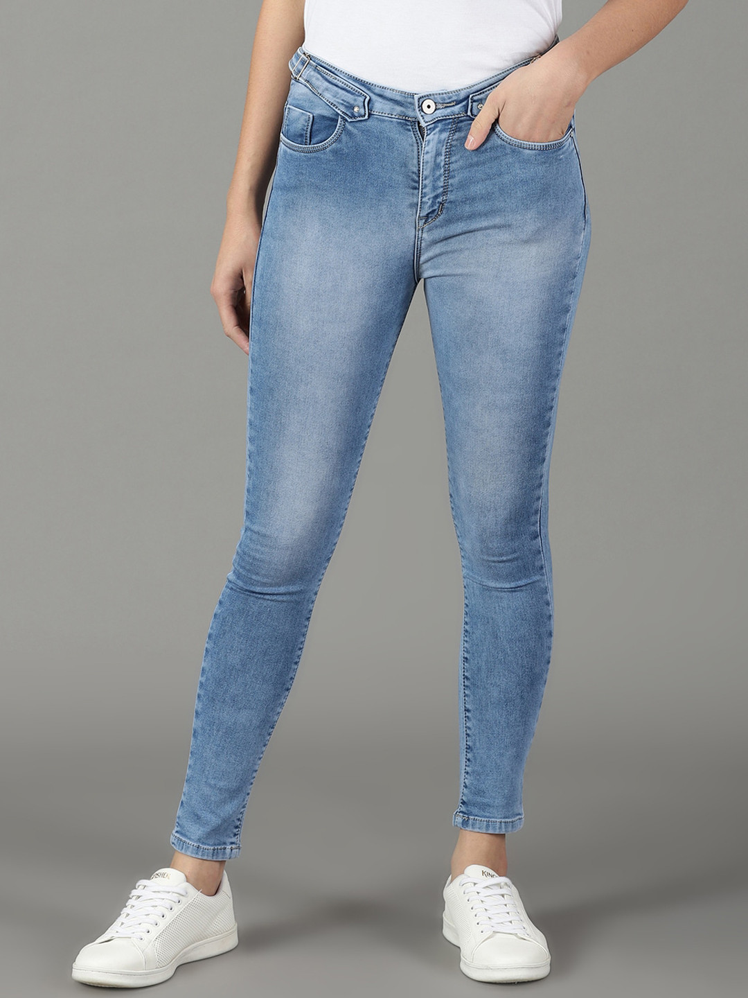 

SHOWOFF Women Skinny Fit High-Rise Heavy Fade Stretchable Cotton Jeans, Blue