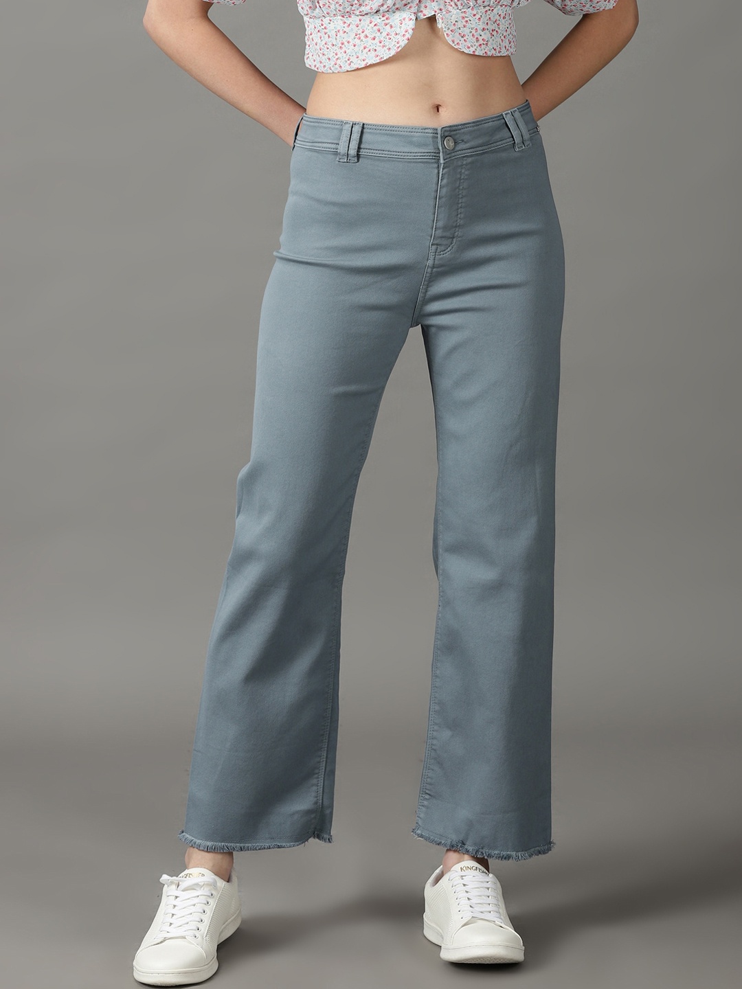 

SHOWOFF Women Wide Leg High-Rise Stretchable Cotton Jeans, Teal