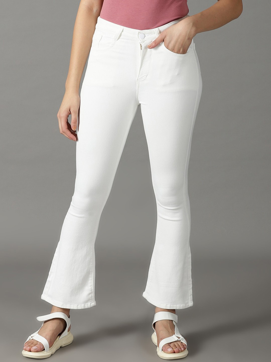 

SHOWOFF Women Bootcut High-Rise Stretchable Cotton Jeans, White