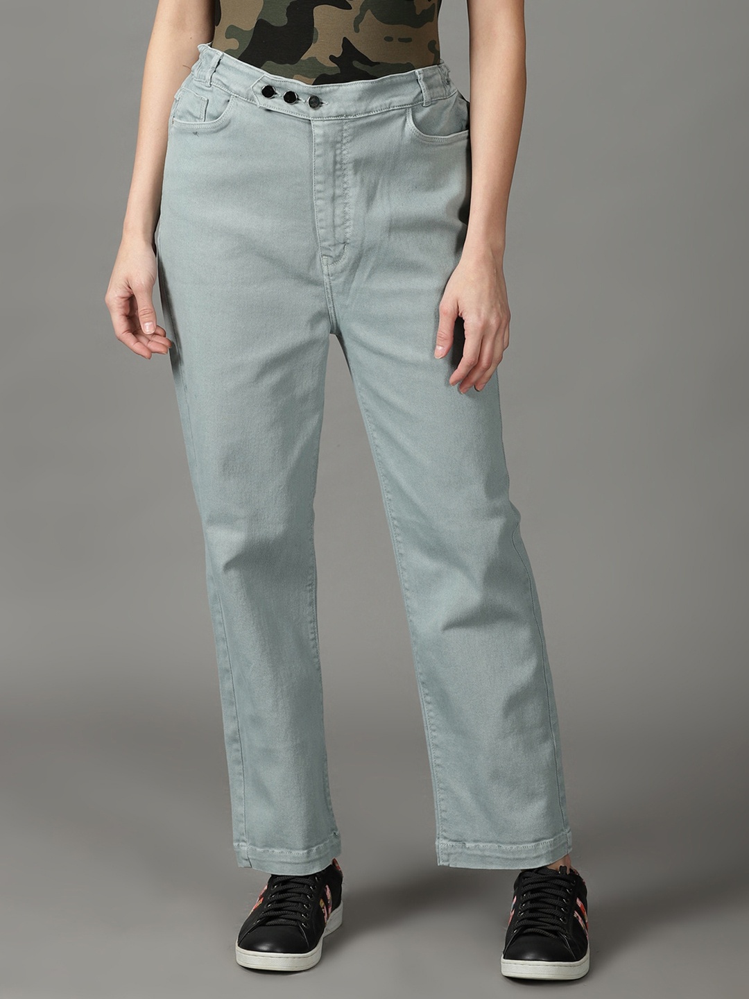 

SHOWOFF Women Straight Fit High-Rise Stretchable Cotton Jeans, Sea green