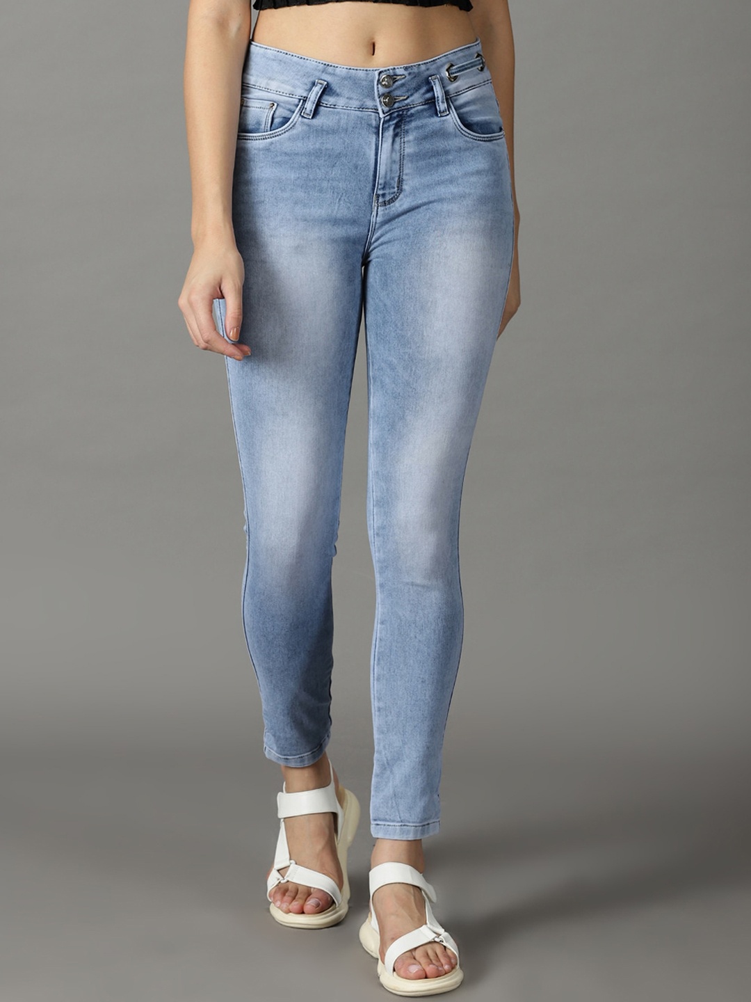 

SHOWOFF Women Slim Fit Heavy Fade Bleached Stretchable Cotton Jeans, Blue
