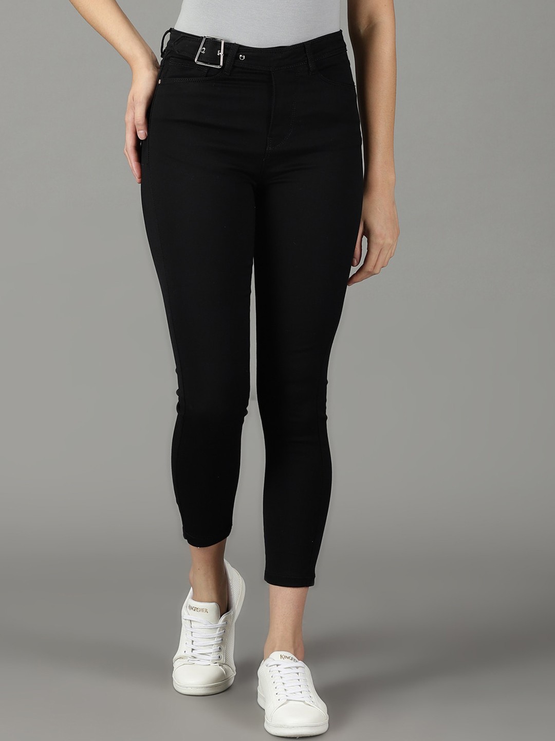 

SHOWOFF Women Slim Fit High-Rise Stretchable Cotton Jeans, Black