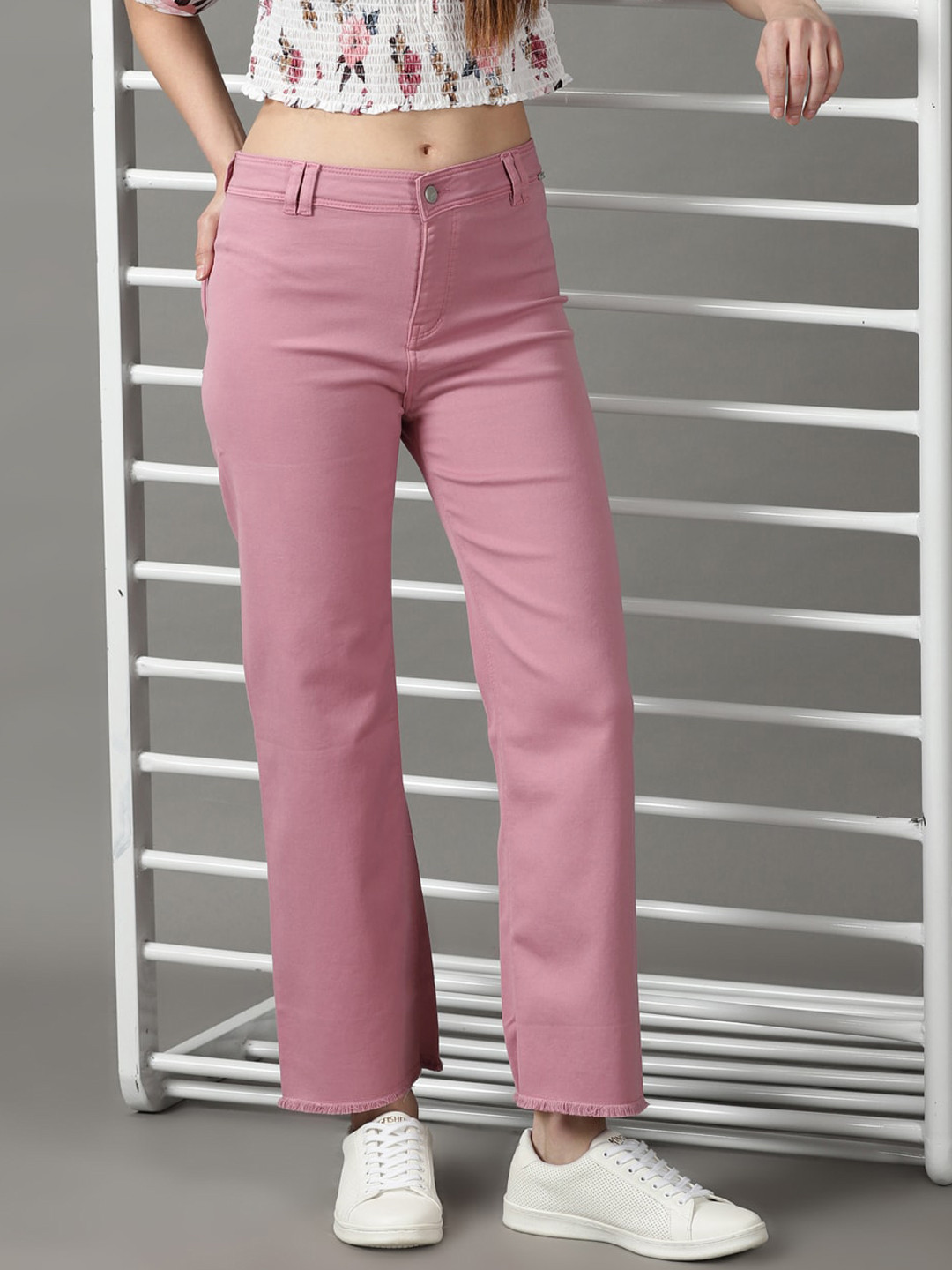 

SHOWOFF Women Wide Leg High-Rise Stretchable Jeans, Pink