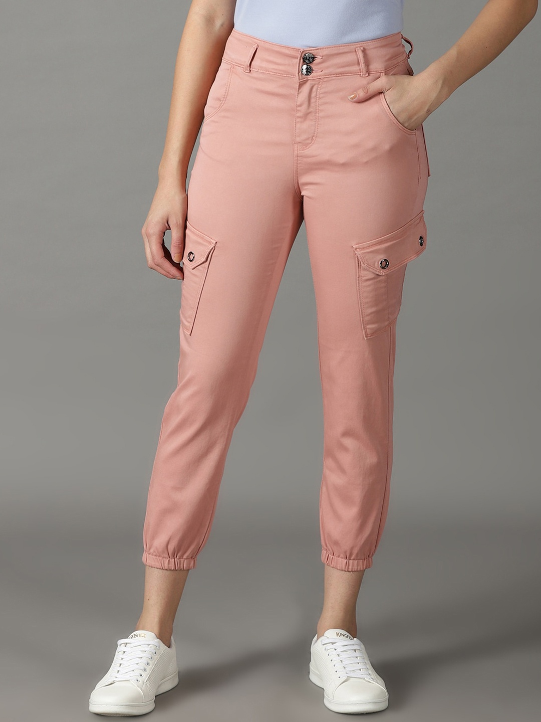 

SHOWOFF Women Jogger High-Rise Stretchable Cotton Jeans, Pink