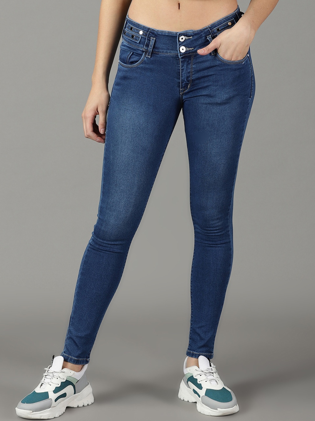 

SHOWOFF Women Skinny Fit Light Fade Acid Wash Stretchable Cotton Jeans, Navy blue