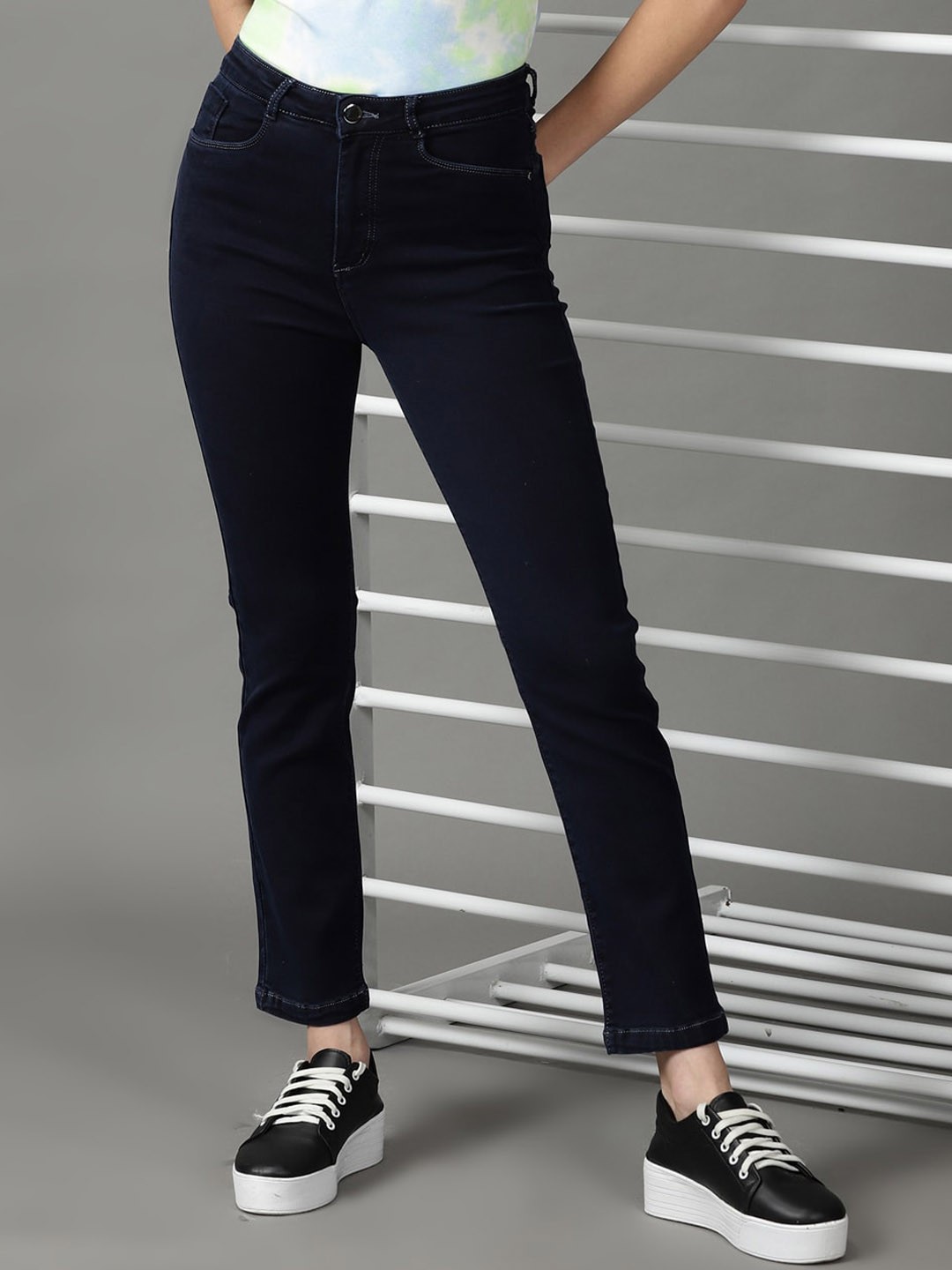 

SHOWOFF Women High-Rise Stretchable Cotton Jeans, Navy blue