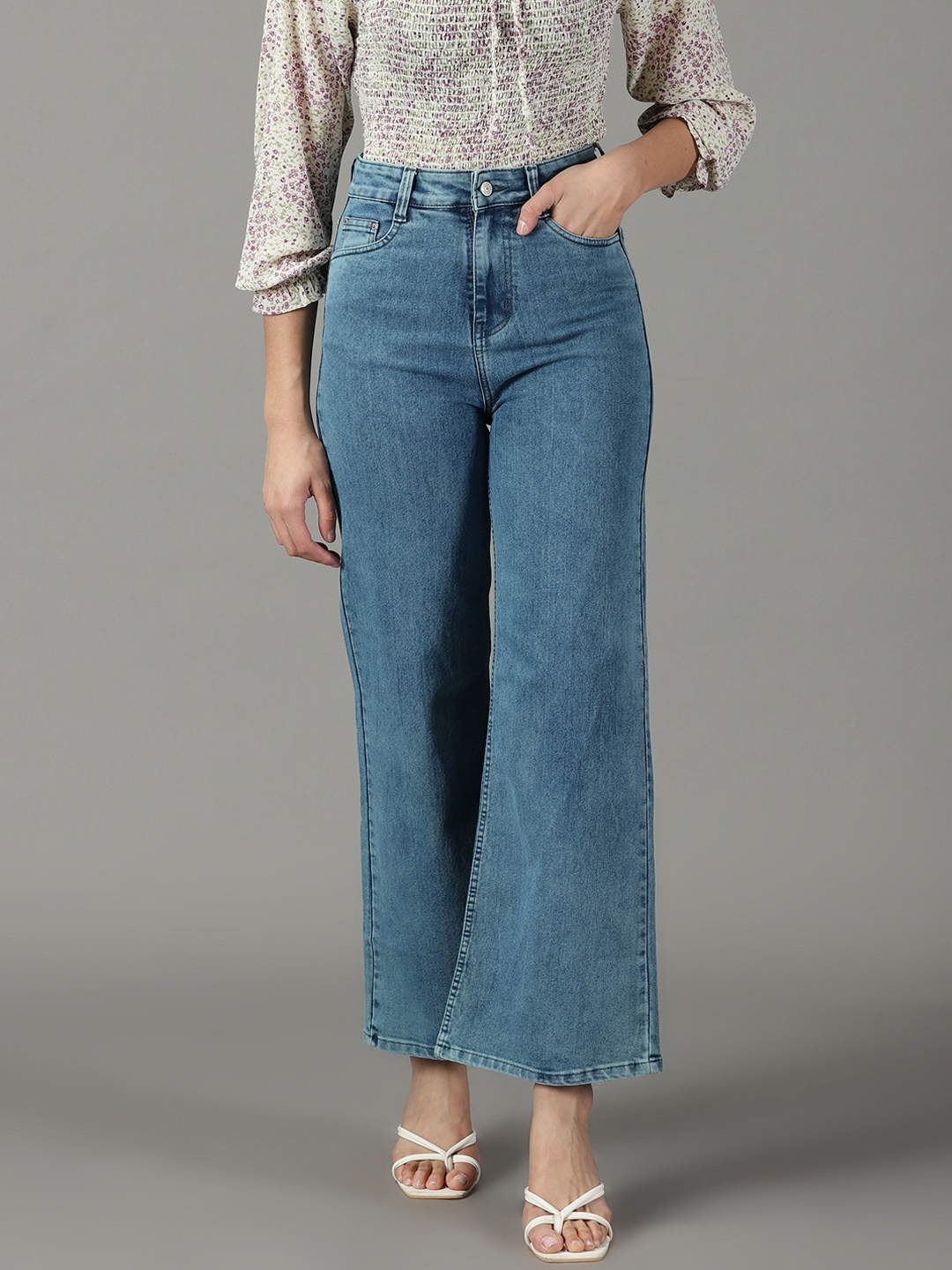 

SHOWOFF Women Wide Leg High-Rise Stretchable Jeans, Blue