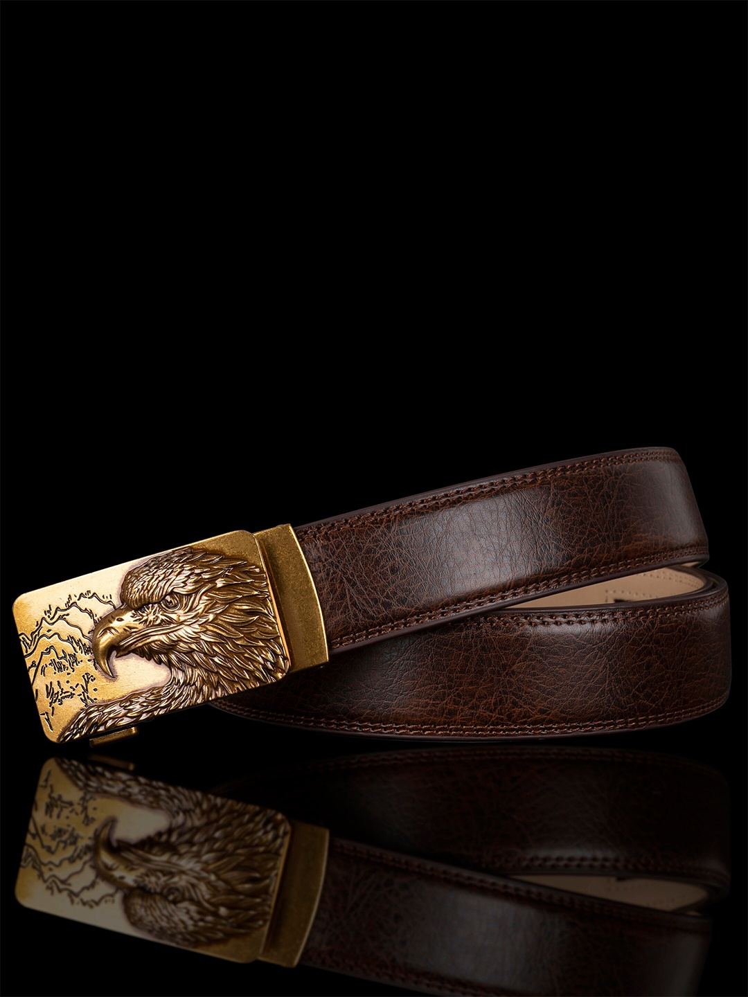 

NAEVE Men Genuine Leather Belt With Textured Buckle, Brown