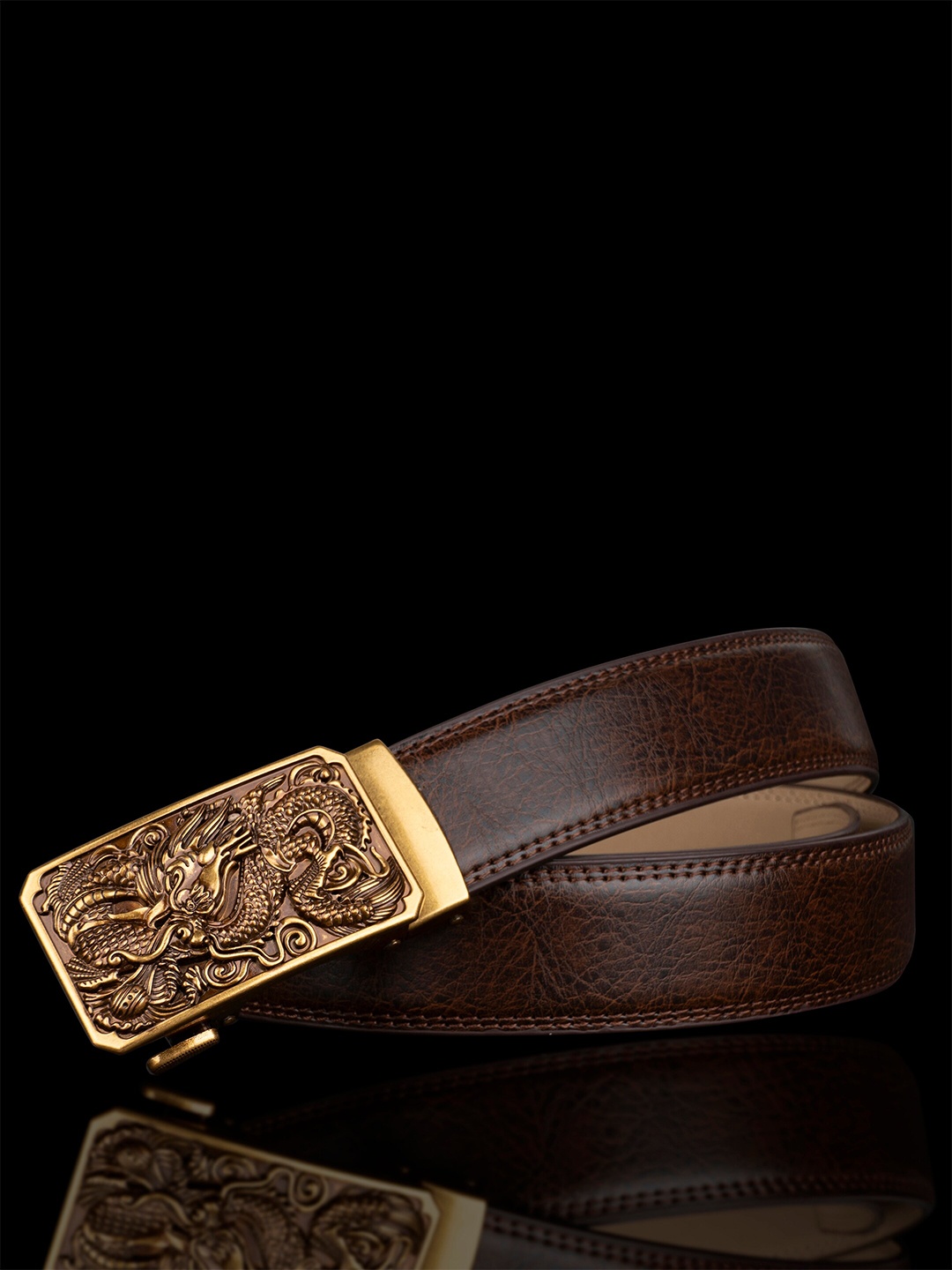 

NAEVE Men Genuine Leather Belt With Textured Buckle, Brown