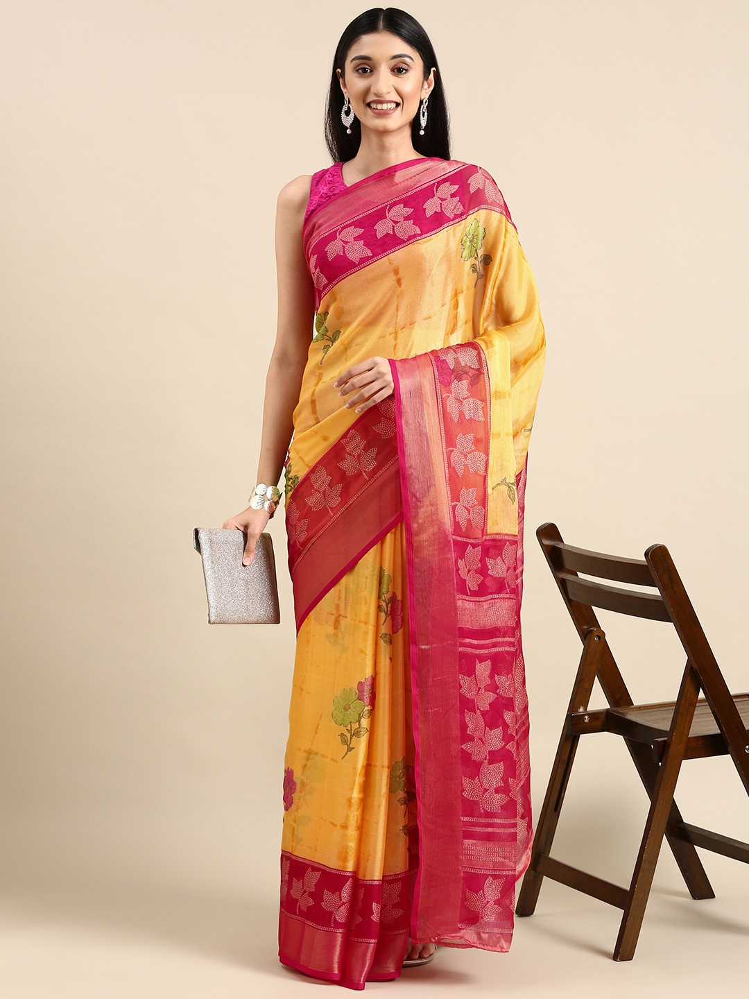 

Anouk Floral Pure Chiffon Saree, Yellow