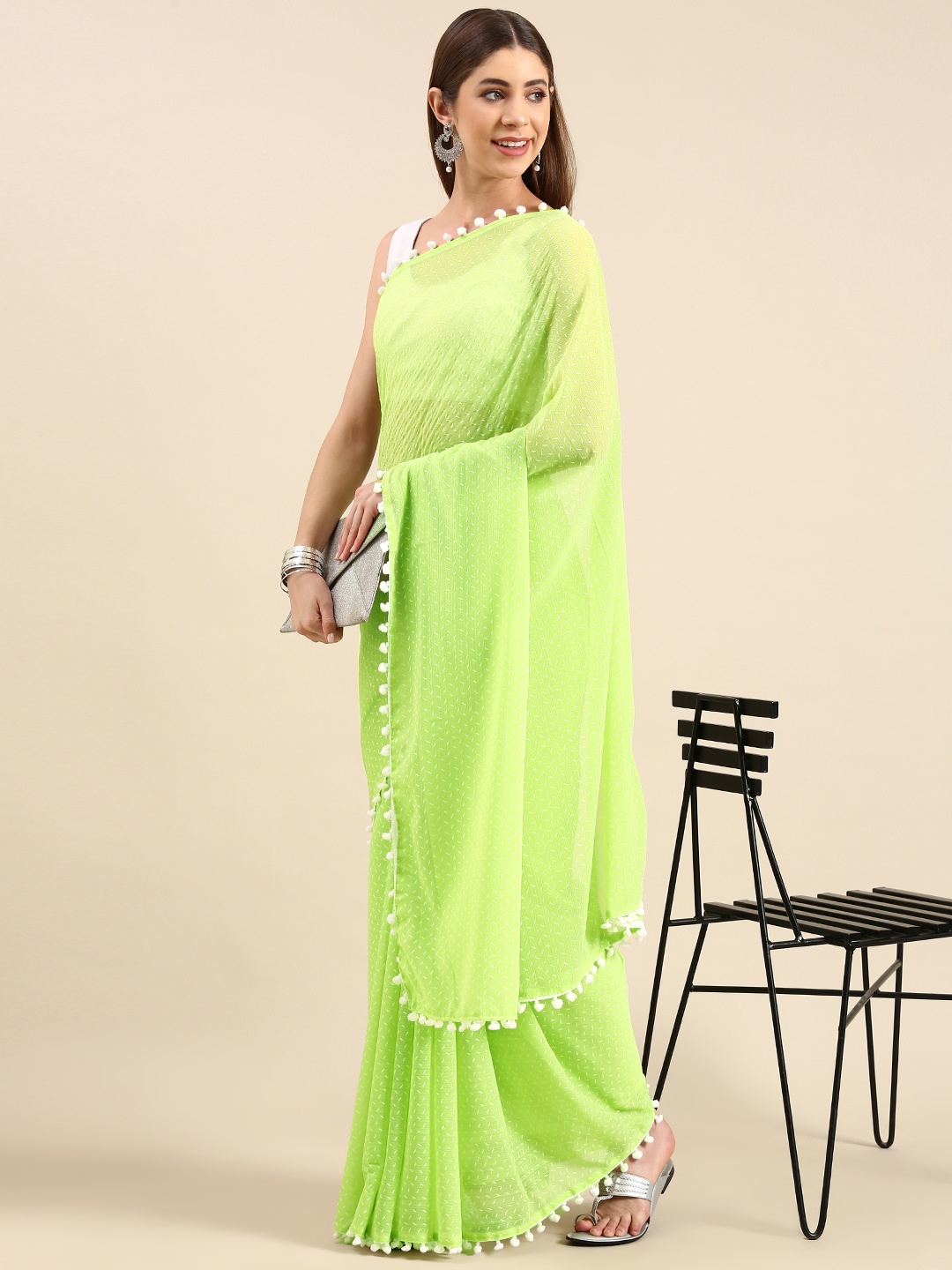 

Anouk Ethnic Motifs Printed Pure Chiffon Saree, Green