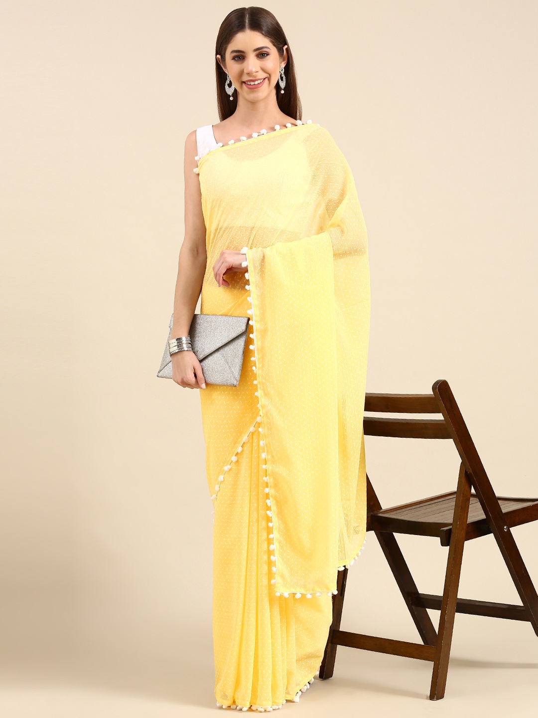 

Anouk Ethnic Motifs Printed Pure Chiffon Saree, Yellow