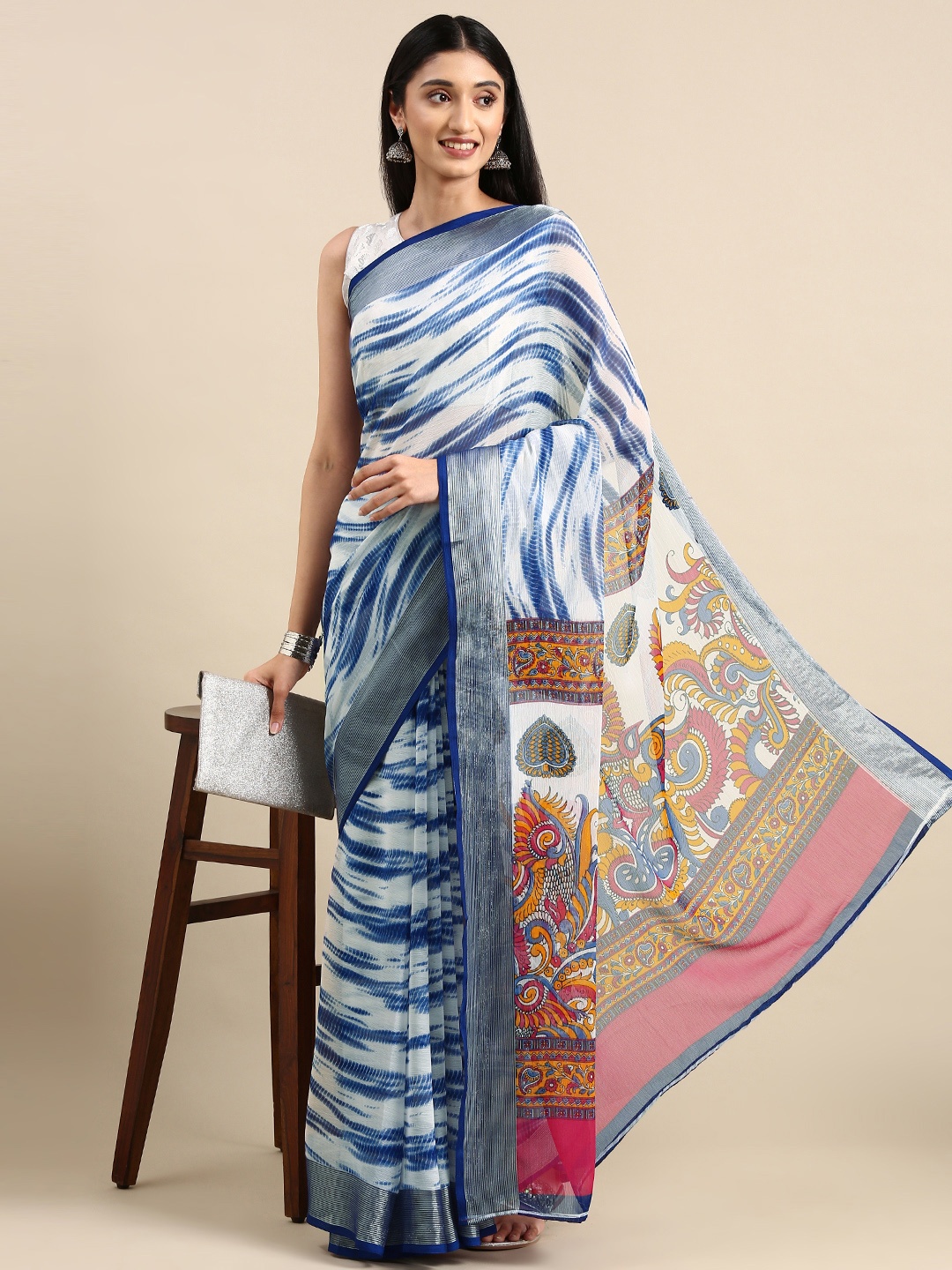 

Anouk Pure Chiffon Leheriya Saree, Blue