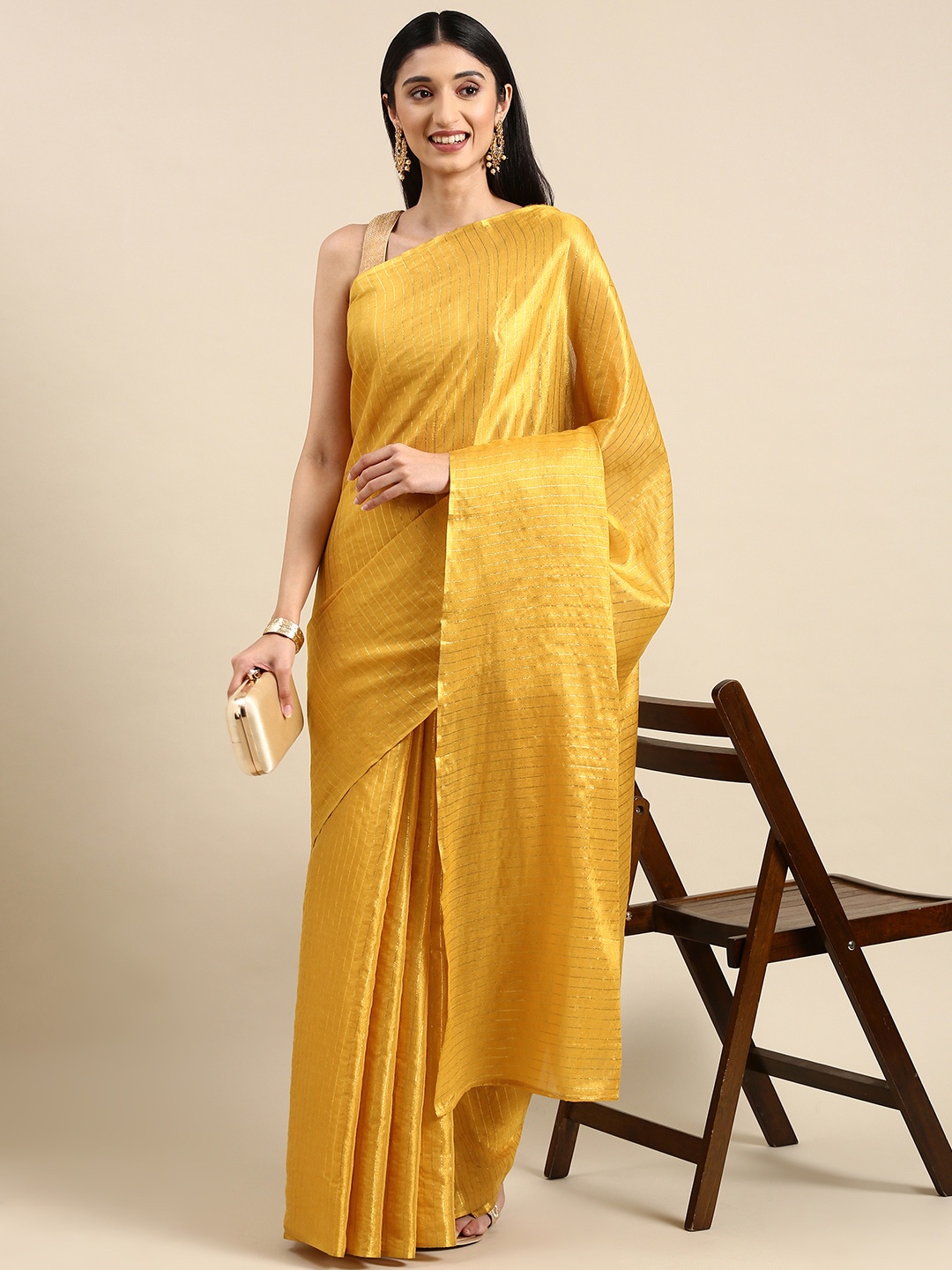 

Anouk Striped Zari Saree, Mustard