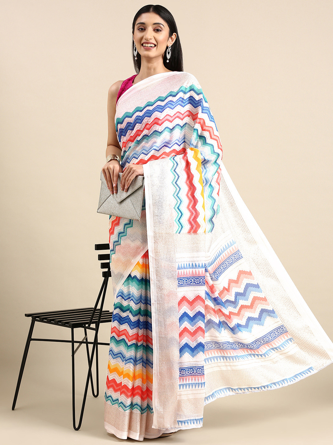 

Anouk Pure Chiffon Leheriya Saree, Multi