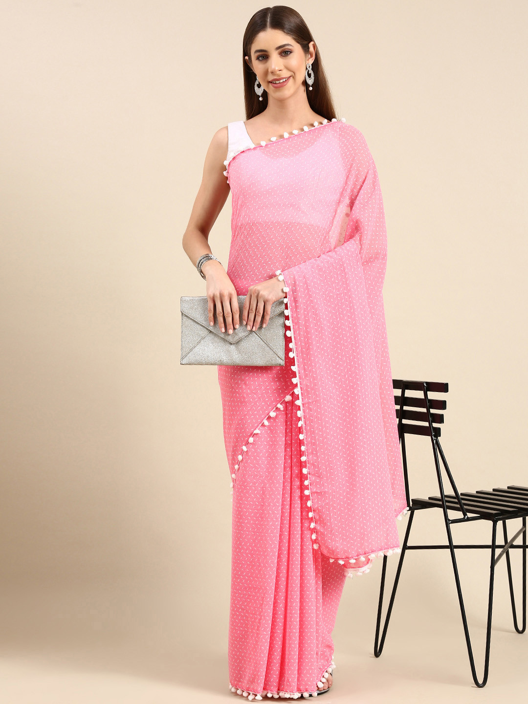 

Anouk Ethnic Motifs Printed Pure Chiffon Saree, Pink