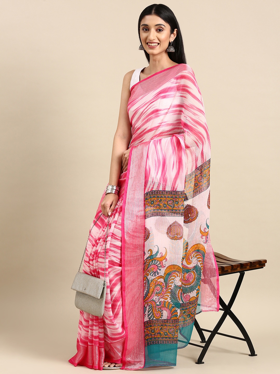 

Anouk Pure Chiffon Leheriya Saree, Pink