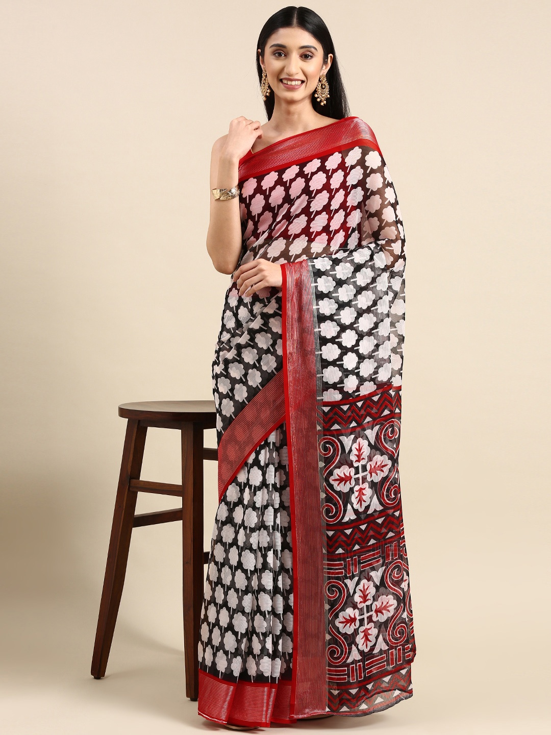 

Anouk Ethnic Motifs Pure Chiffon Saree, Black