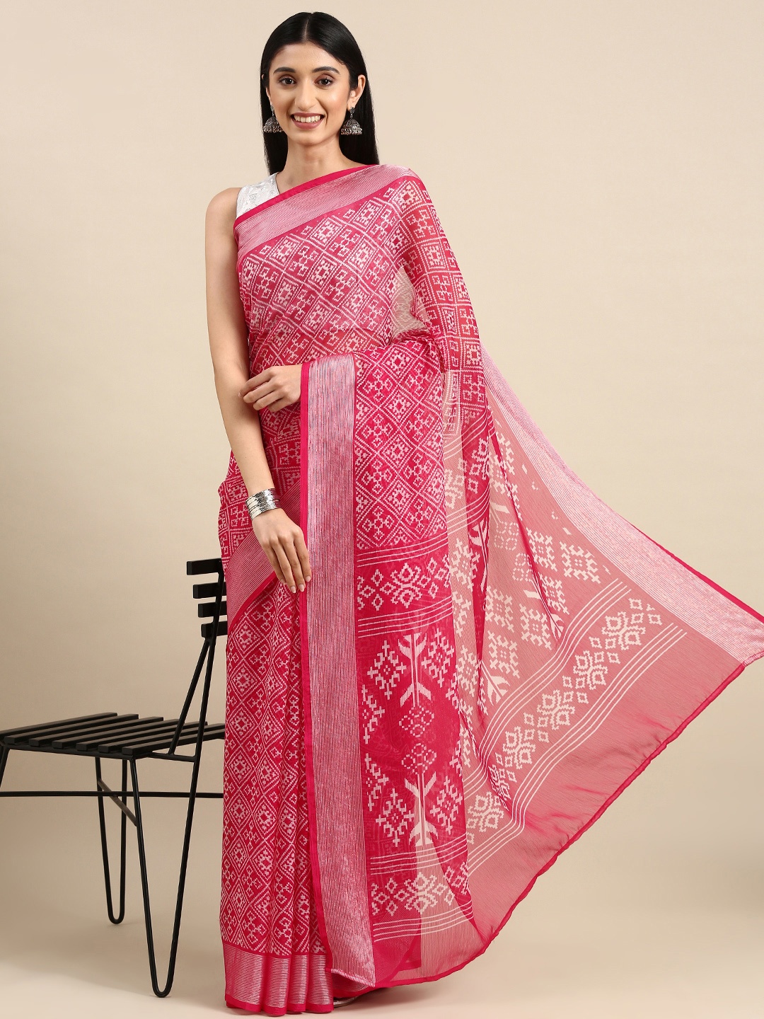 

Anouk Geometric Print Pure Chiffon Saree, Fuchsia