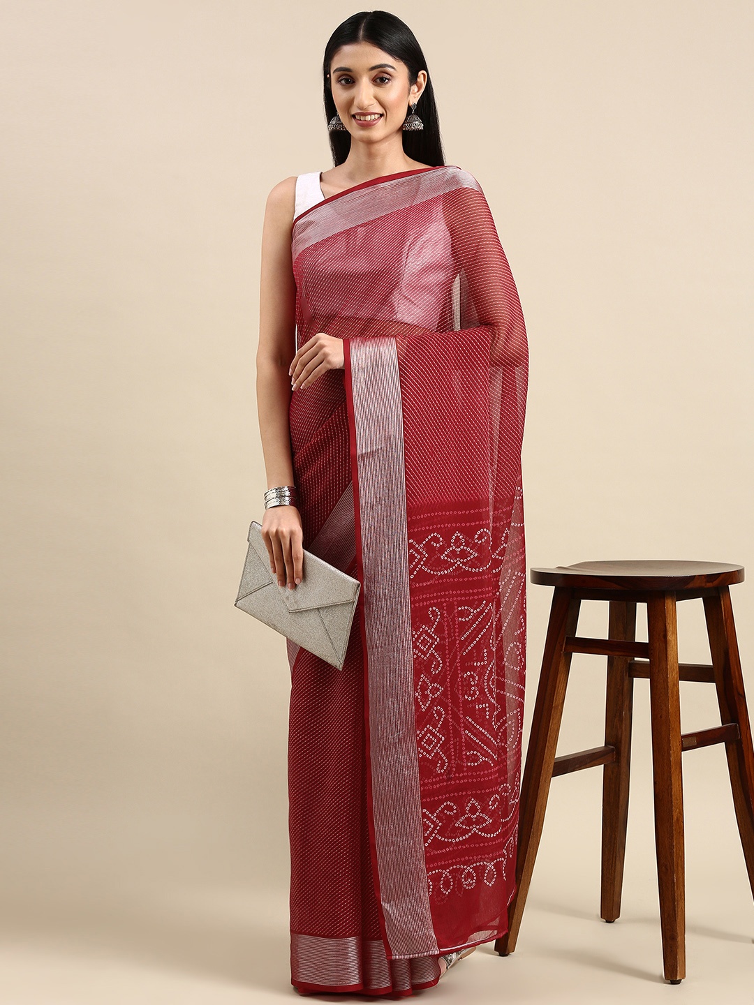 

Anouk Bandhani Pure Chiffon Leheriya Saree, Maroon