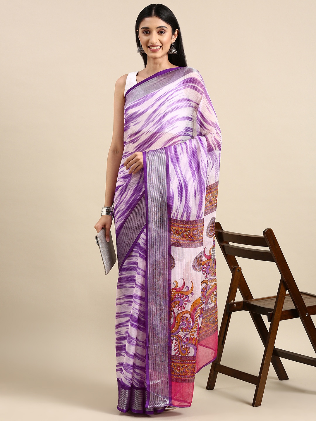 

Anouk Pure Chiffon Leheriya Saree, Purple