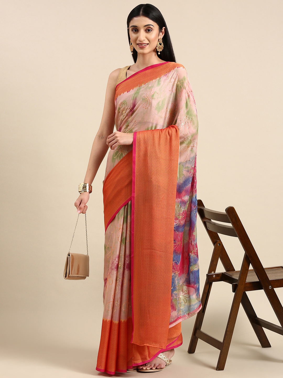 

Anouk Abstract Print Pure Chiffon Saree, Orange