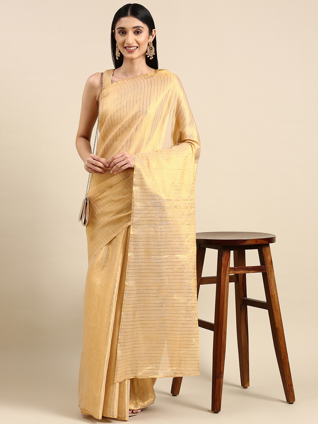 

Anouk Striped Zari Saree, Beige