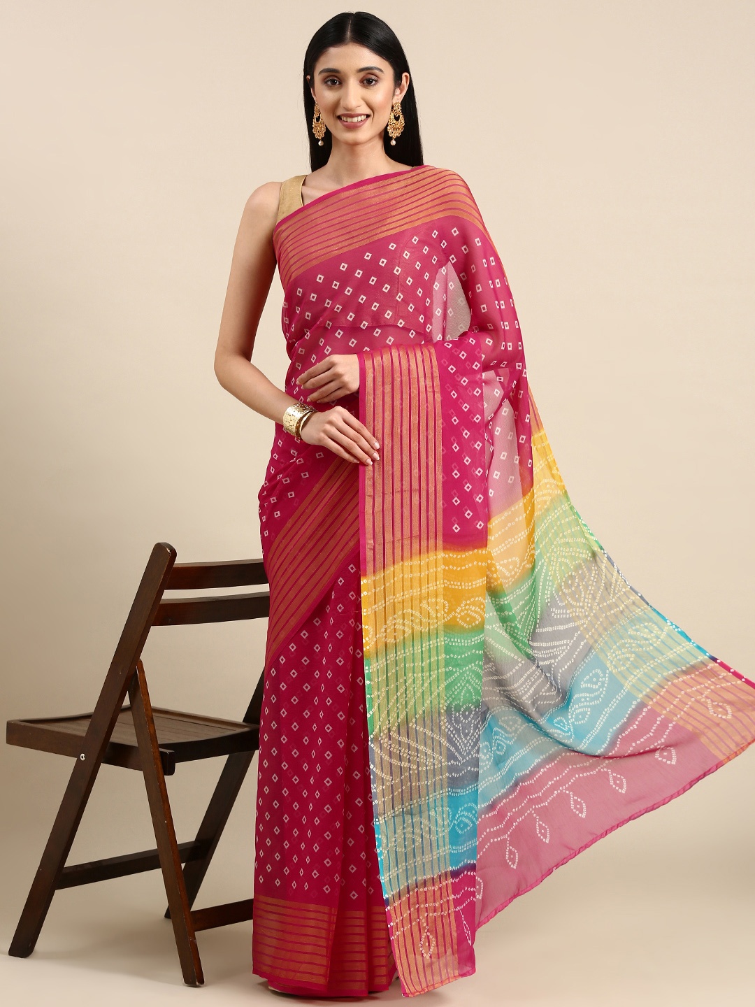 

Anouk Pure Chiffon Bandhani Saree, Fuchsia