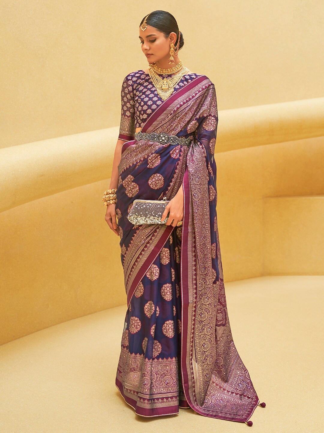 

Anouk Woven Design Banarasi Saree, Navy blue