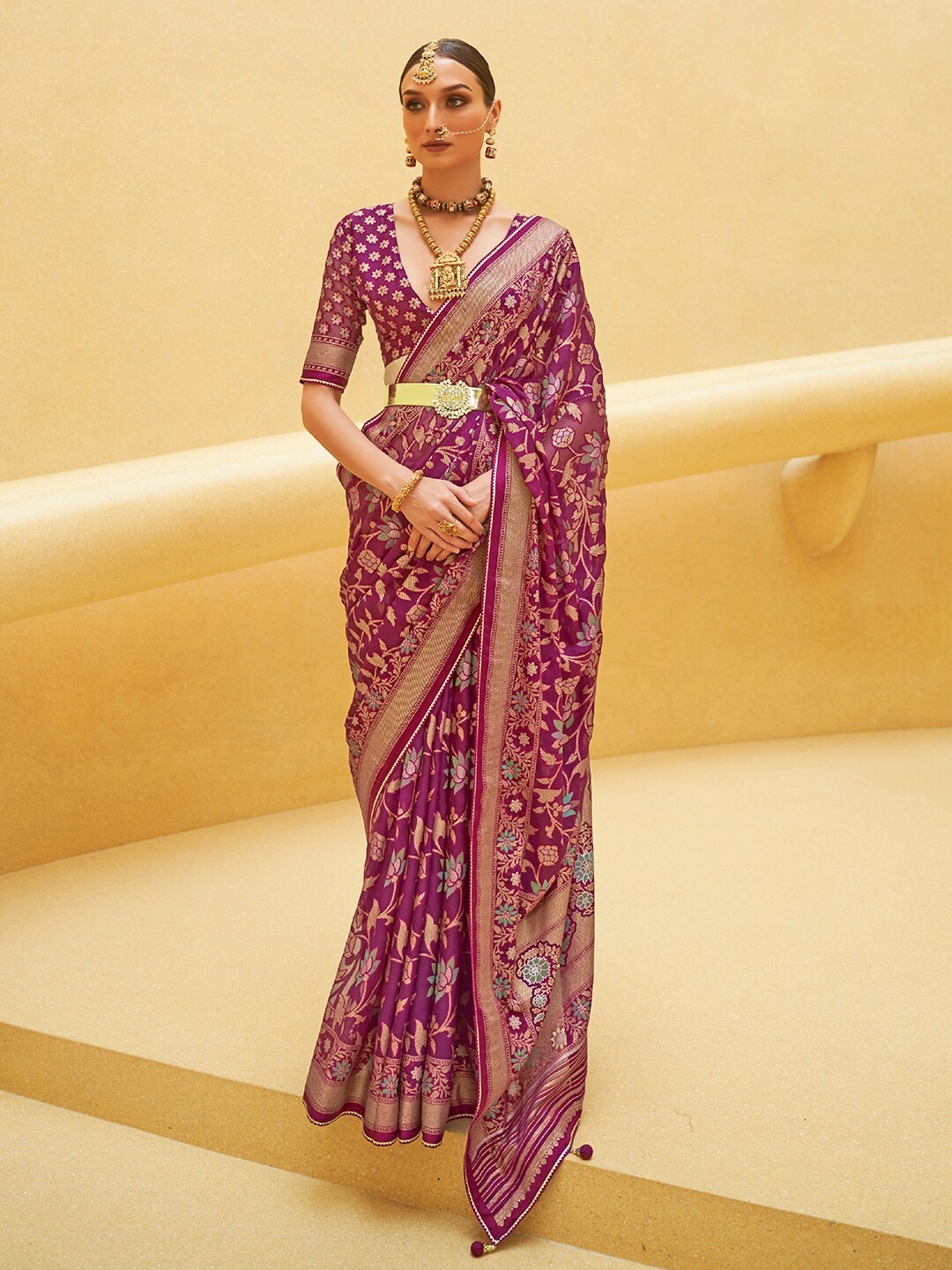

Anouk Woven Design Zari Organza Banarasi Saree, Magenta