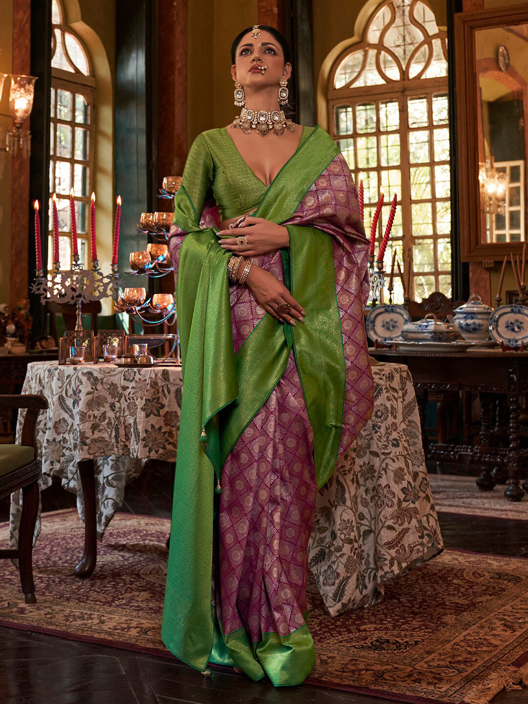 

Anouk Woven Design Zari Kanjeevaram Saree, Purple