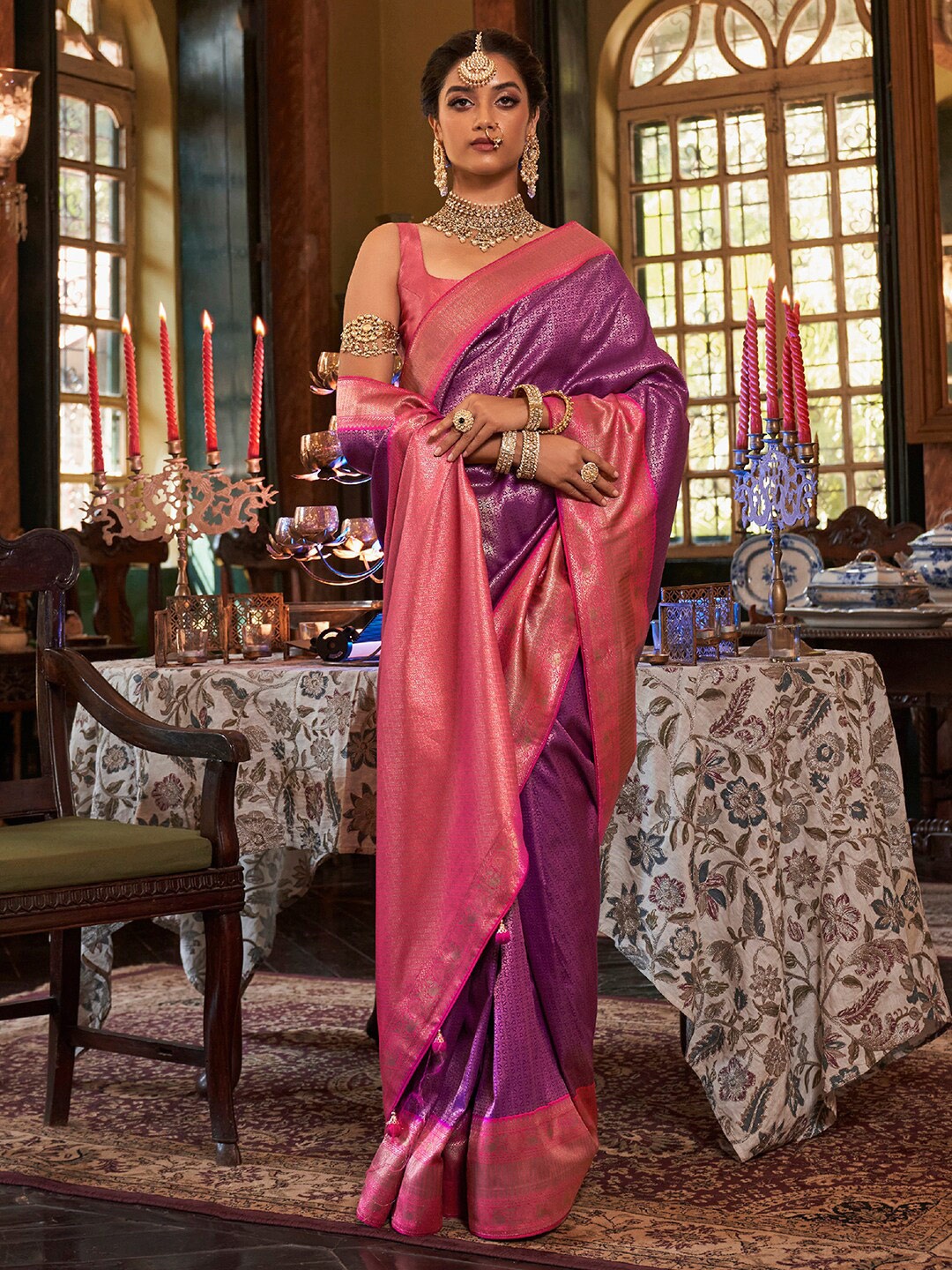 

Anouk Woven Design Zari Kanjeevaram Saree, Purple