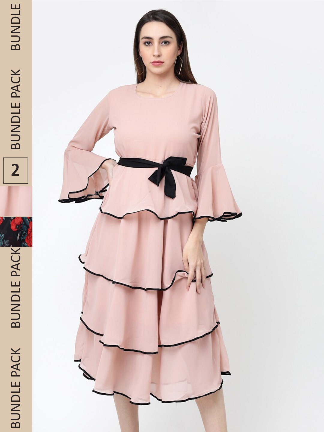 

MISS AYSE Pack Of 2 Georgette Midi Dress, Black