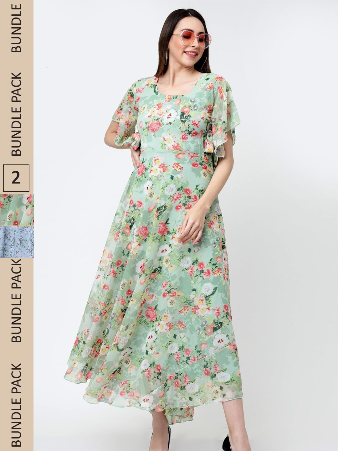 

MISS AYSE Pack Of 2 Floral Georgette Maxi Dress, Green