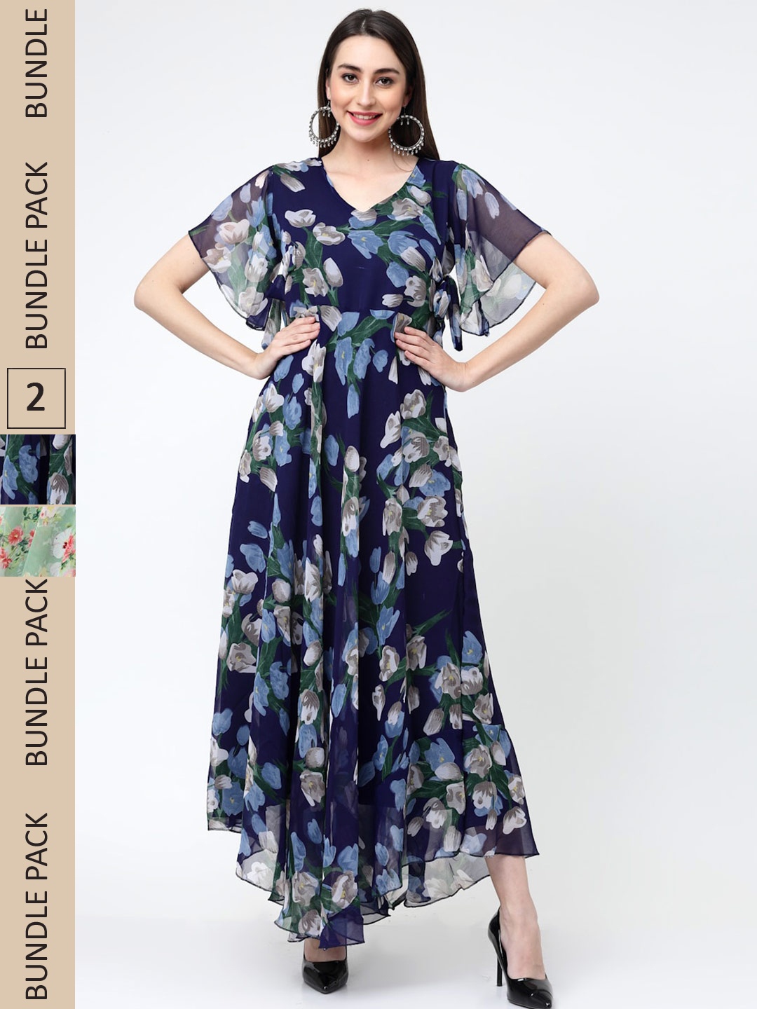 

MISS AYSE Pack Of 2 Floral Georgette Maxi Dress, Navy blue