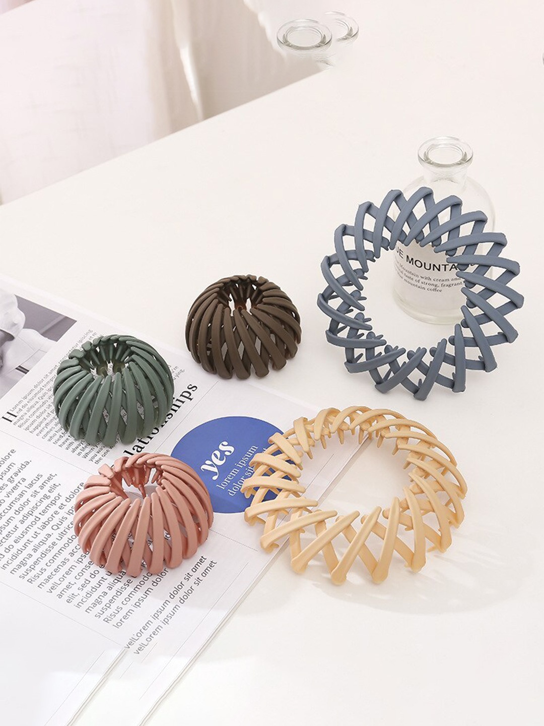 

FIMBUL Women Set of 3 Matte Bird Nest Hair Clips Ponytail Holder, Blue