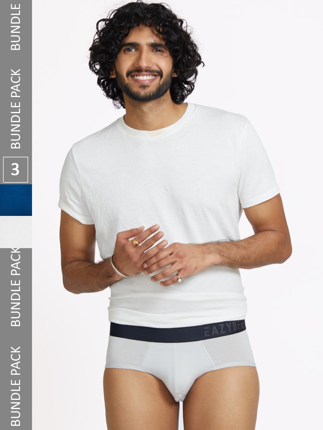 

Eazybee Men Pack Of 3 Mid-Rise Anti-Bacterial Basic Briefs- EZB3WGBLU-XL, Grey