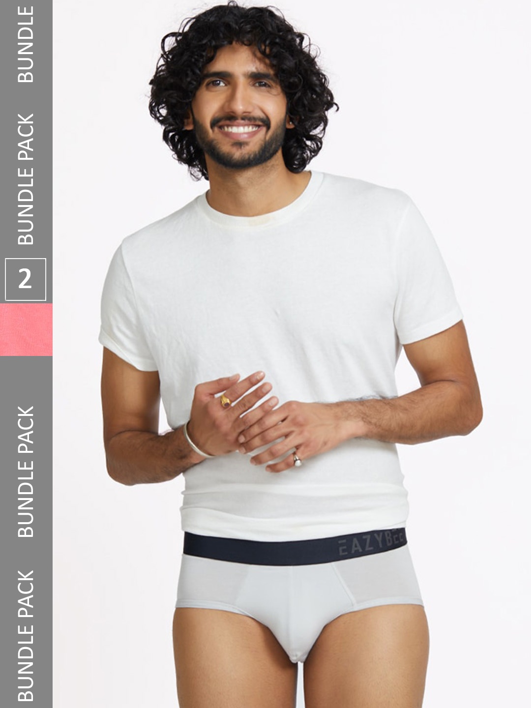 

Eazybee Men Pack Of 2 Mid-Rise Anti-Odour Basic Briefs- EZB2GSR-L, Grey