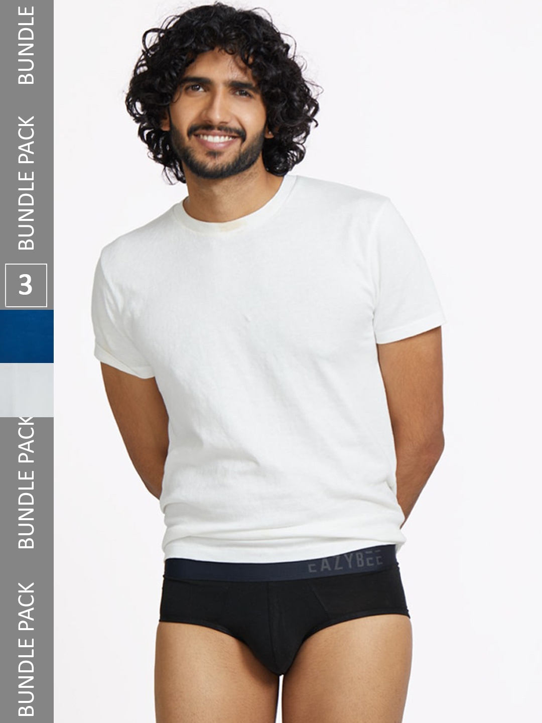 

Eazybee Men Pack Of 3 Mid-Rise Anti-Odour Basic Briefs- EZB3BGBLU-M, Black