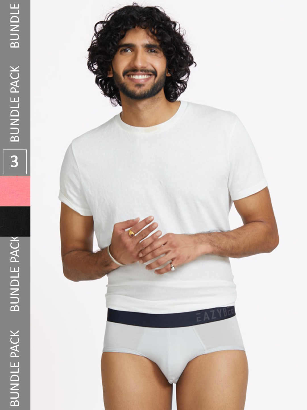 

Eazybee Men Pack Of 3 Mid-Rise Anti-Bacterial Basic Briefs- EZB3BGSR-XL, White