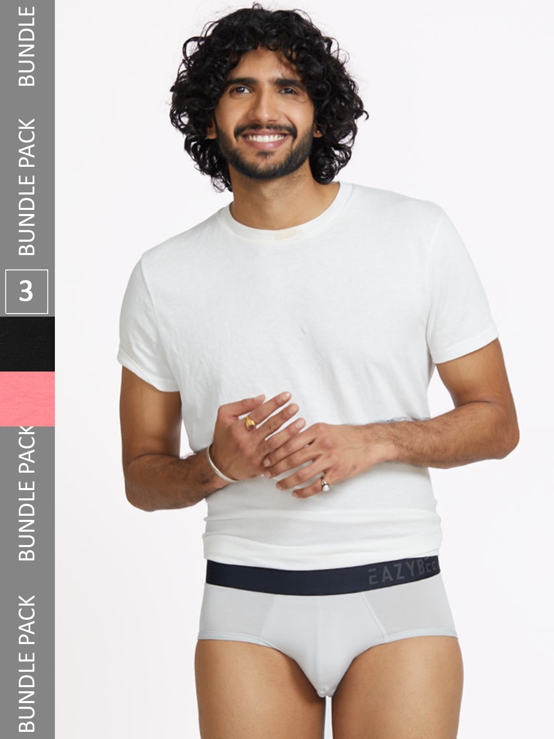 

Eazybee Men Pack Of 3 Mid-Rise Anti-Odour Basic Briefs- EZB3BGSR-L, White