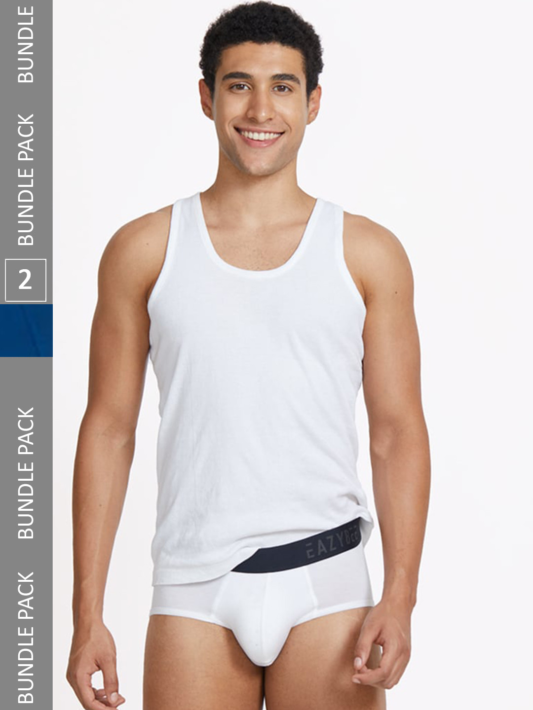 

Eazybee Men Pack Of 2 Mid-Rise Basic Briefs- EZB2WBLU-XL, White