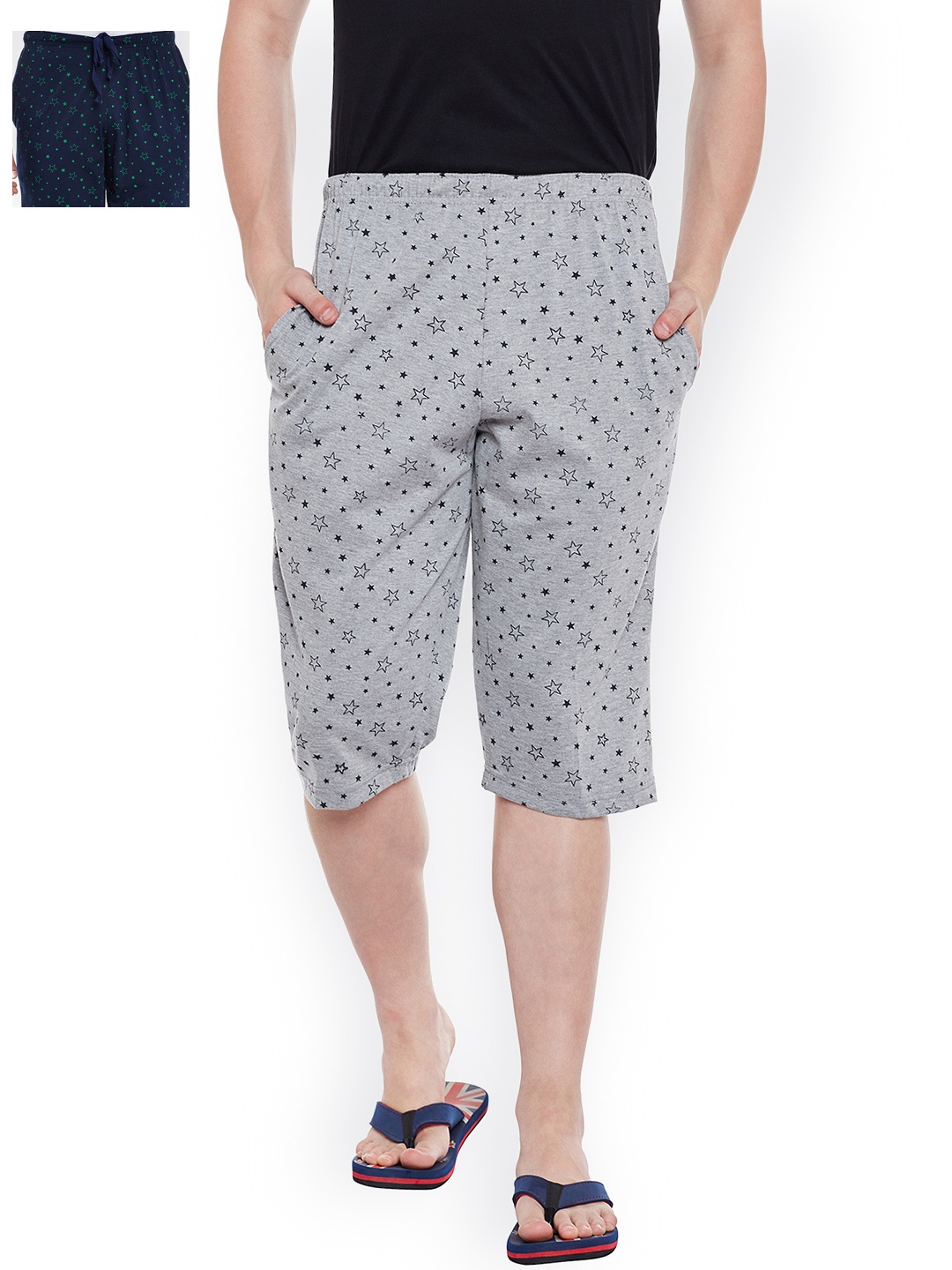 

MACK JONNEY Men Pack of 2 Printed Lounge Shorts D13-NVPRNT-MLGPRNT, Grey melange