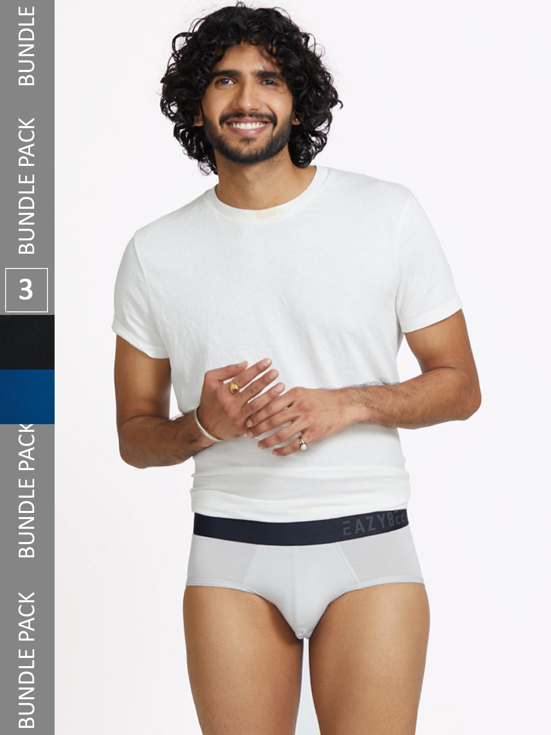 

Eazybee Men Pack Of 3 Anti Odour Eco-Super Soft Basic Briefs EZB3BGBLU-L, Blue