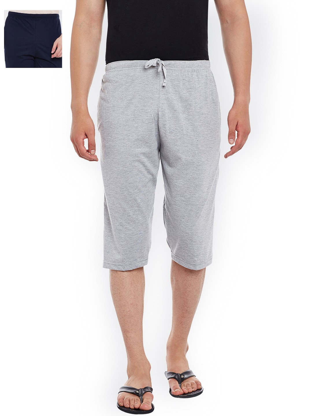 

VIMAL Pack of 2 Printed Lounge Shorts, Grey melange