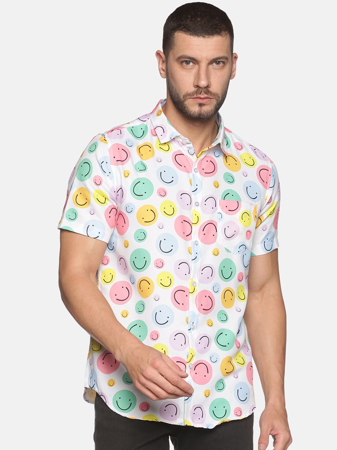 

Tusok Men Smart Conversational Printed Casual Shirt, White