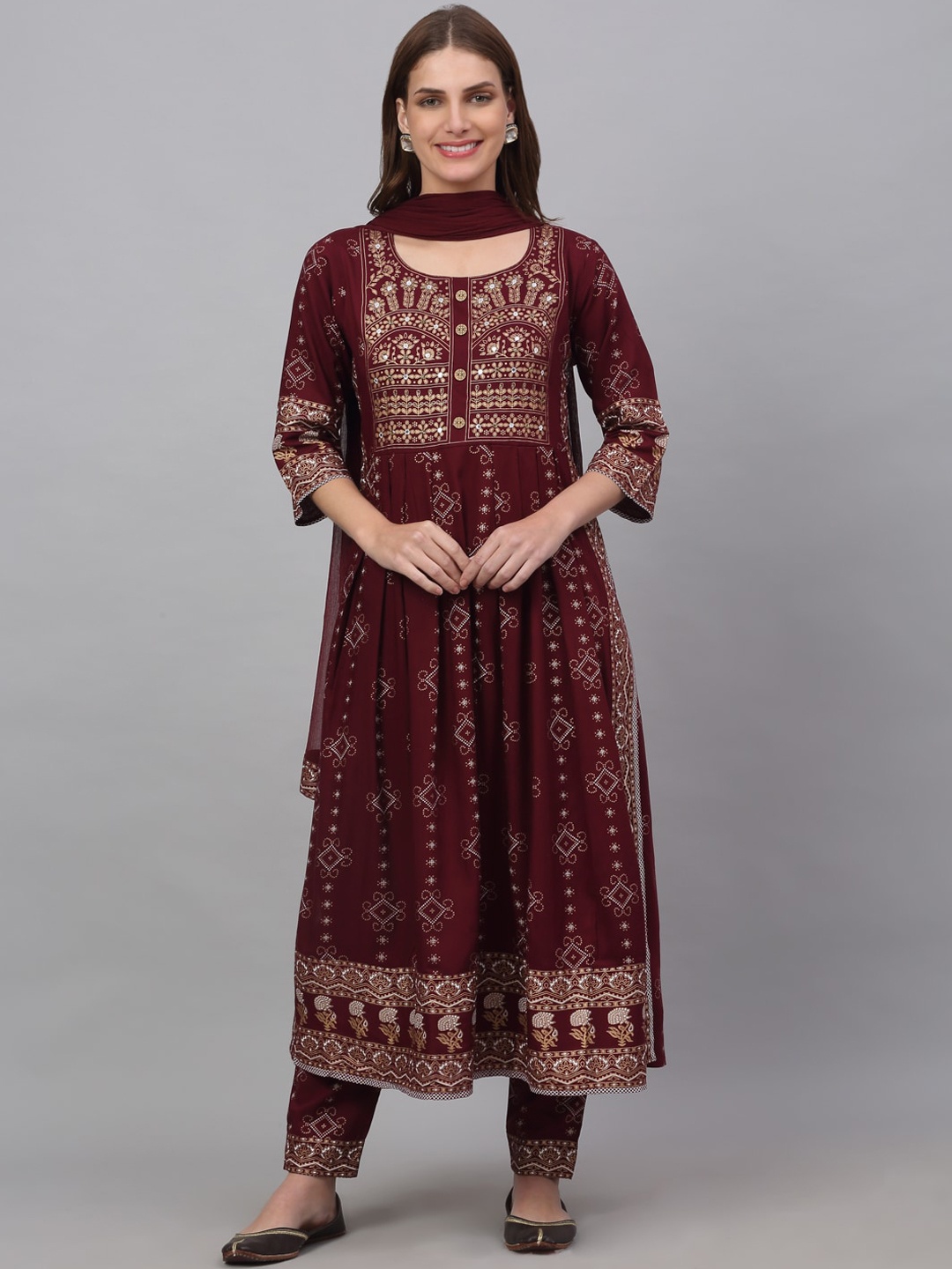 

Assamica WomenEthnic Motifs Printed Kurta With Trousers & Dupatta, Maroon