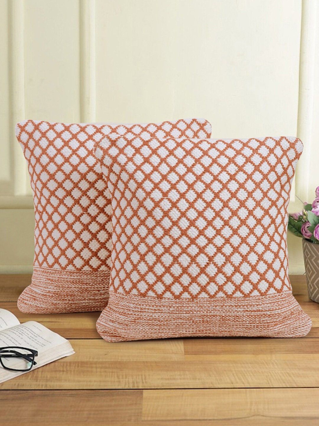 

Sangria 2 Pieces Pink Geometric Printed Cotton Square Shaped Cushion Covers