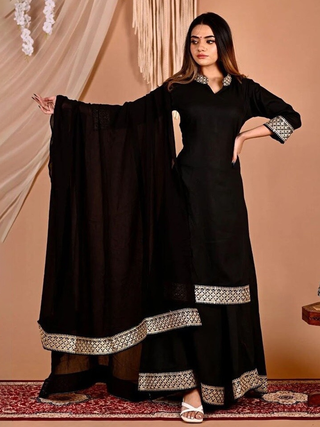 

Ethnic Yard Semi-Stitched Dress Material, Black